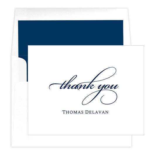 Script Thank You Folded Note Cards - Raised Ink